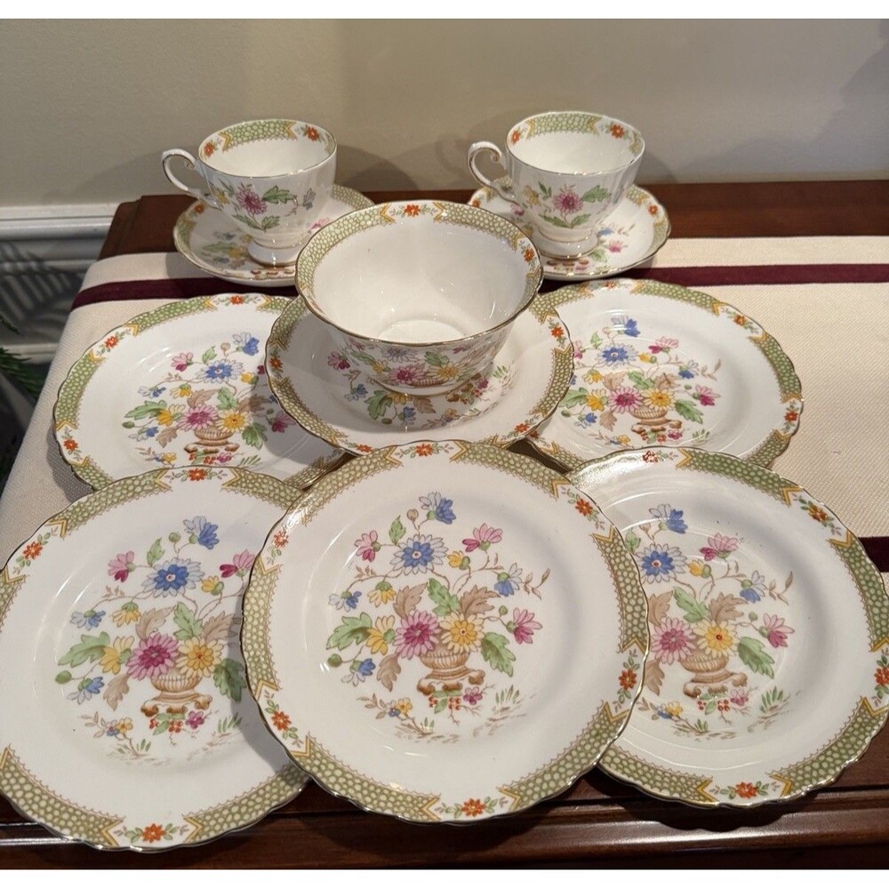 Collection of Vintage Tuscan Fine Bone China - 2 Tea Cups 2 Bowl 6 Plates